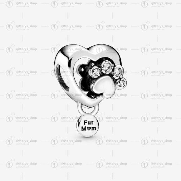 Pandora Sparkling Paw Print & Heart Charm|Pendant - Picture 1 of 2